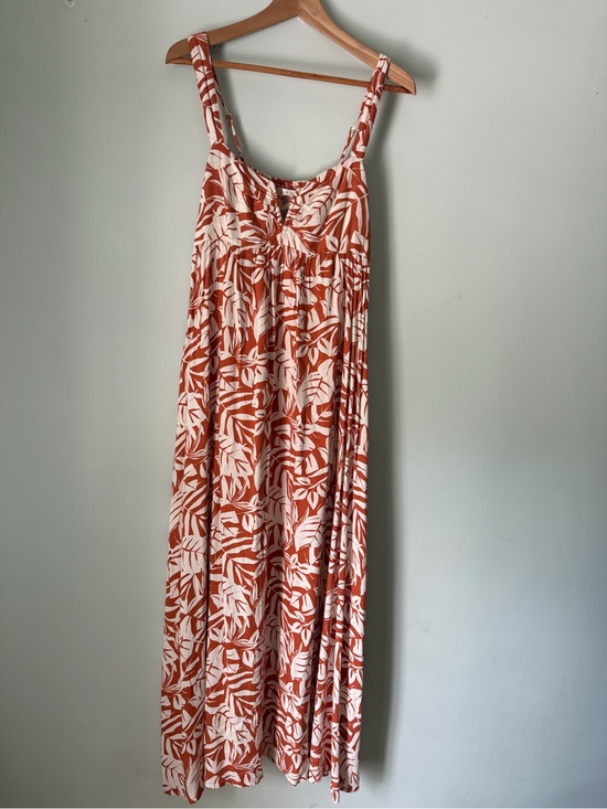 Becool Dresses & Skirts - Bécool Tropical Leaf Print Smocked Maxi Dress Orange Cream Size Large